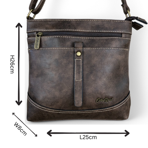 BROWN Cotton Road PU Leather Sling Bag with STRAP detailing