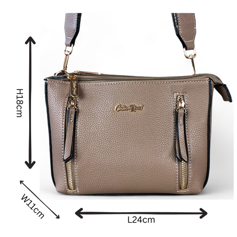 KHAKI Cotton Road PU Leather Sling Bag with BRANDED Strap