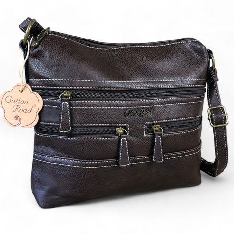 BROWN PU Leather Cotton Road Sling Bag