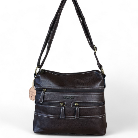 BROWN PU Leather Cotton Road Sling Bag