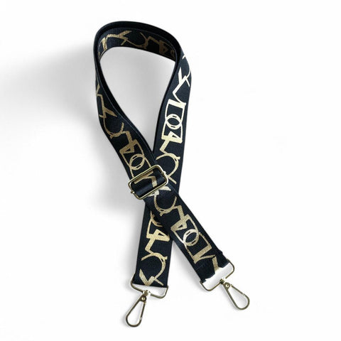 Canvas Adjustable BLACK Bag Strap with GOLD Pattern Print