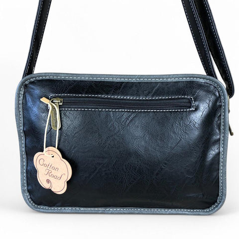 Cotton Road BLACK PU Leather Sling Bag with GREY Trim and Buckle detailing