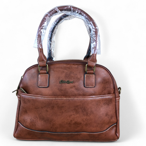 BROWN PU Leather Cotton Road Handbag