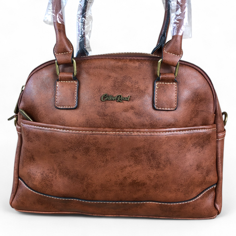 BROWN PU Leather Cotton Road Handbag