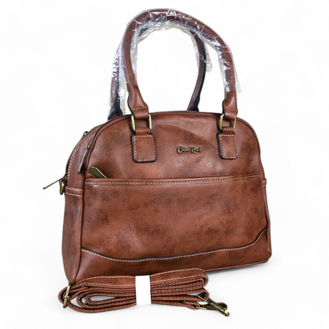 BROWN PU Leather Cotton Road Handbag