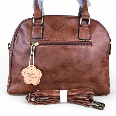 BROWN PU Leather Cotton Road Handbag