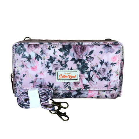 Large PINK PVC Cotton Road Cellphone Sling Wallet with Petite FLOWERS