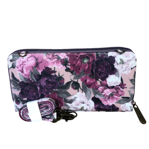 Cotton Road Large PINK PVC Cellphone Sling Wallet with FLOWERS