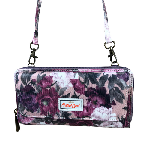 Cotton Road Large PINK PVC Cellphone Sling Wallet with FLOWERS