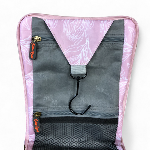 PINK Cotton Road PVC Hanging Vanity Bag with PROTEAS