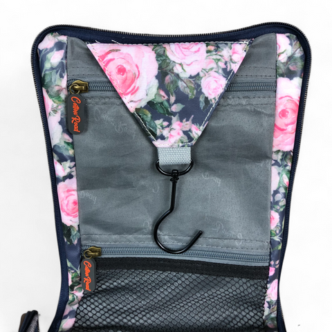 BLUE Cotton Road PVC Hanging Vanity Bag with FLOWERS