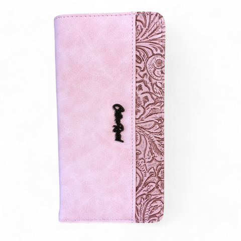 Large PINK PU Leather Cotton Road Wallet with EMBOSSED Pattern detailing