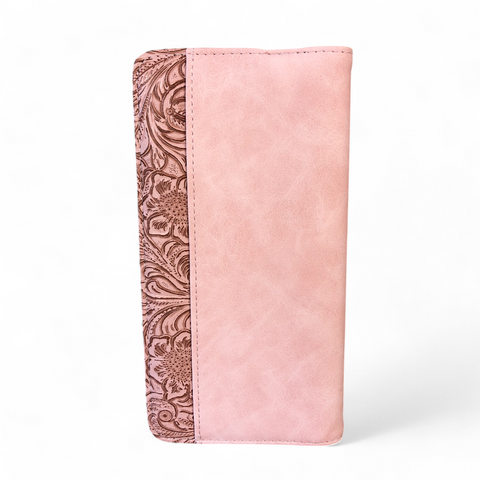 Large PINK PU Leather Cotton Road Wallet with EMBOSSED Pattern detailing