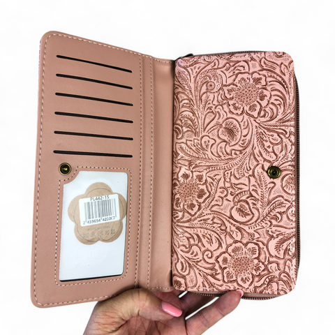 Large PINK PU Leather Cotton Road Wallet with EMBOSSED Pattern detailing