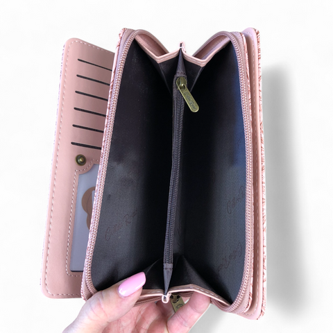 Large PINK PU Leather Cotton Road Wallet with EMBOSSED Pattern detailing