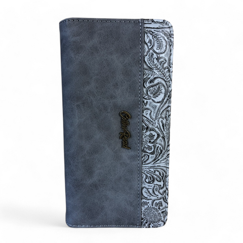 Large GREY PU Leather Cotton Road Wallet with EMBOSSED Pattern detailing