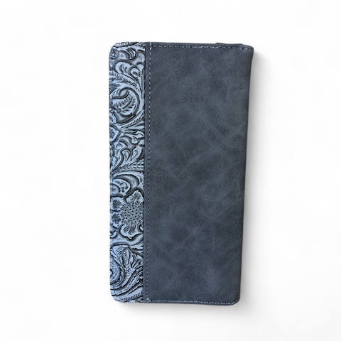 Large GREY PU Leather Cotton Road Wallet with EMBOSSED Pattern detailing