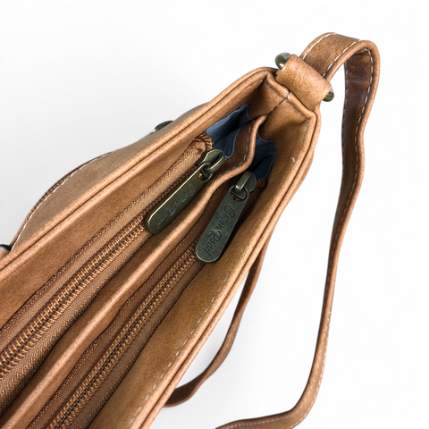 KHAKI Cotton Road PU Leather Sling Bag with STRAP detailing