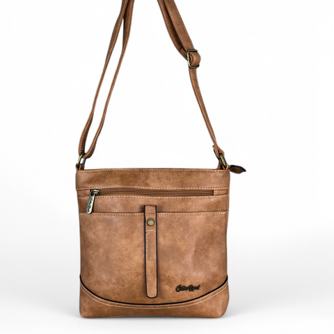 KHAKI Cotton Road PU Leather Sling Bag with STRAP detailing