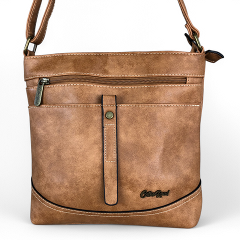 KHAKI Cotton Road PU Leather Sling Bag with STRAP detailing