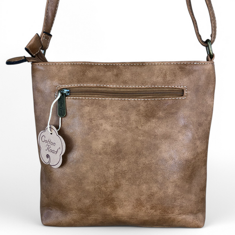 KHAKI Cotton Road PU Leather Sling Bag with STRAP detailing