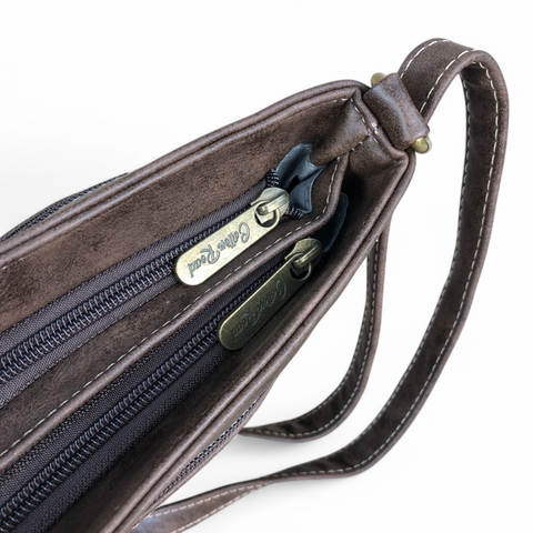 BROWN Cotton Road PU Leather Sling Bag with STRAP detailing