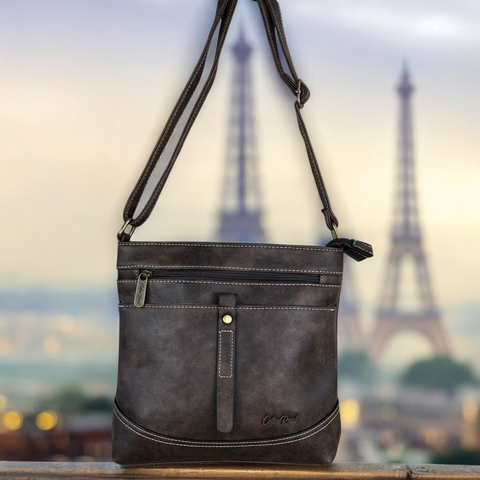 BROWN Cotton Road PU Leather Sling Bag with STRAP detailing