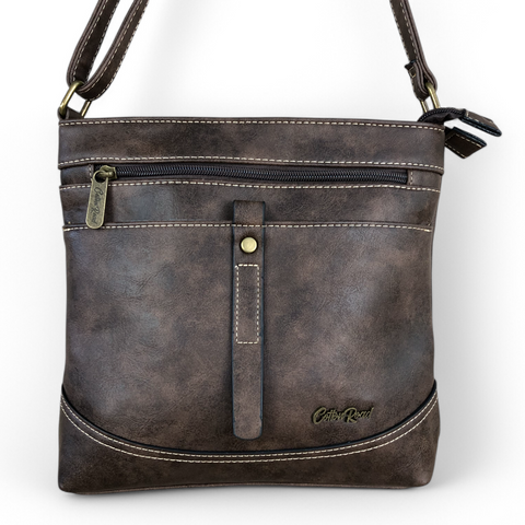 BROWN Cotton Road PU Leather Sling Bag with STRAP detailing