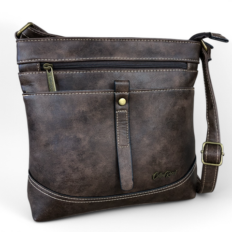 BROWN Cotton Road PU Leather Sling Bag with STRAP detailing