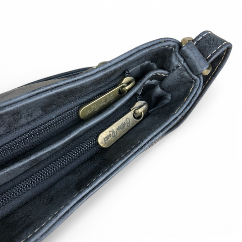 CHARCOAL BLACK Cotton Road PU Leather Sling Bag with STRAP detailing