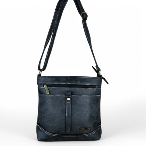 CHARCOAL BLACK Cotton Road PU Leather Sling Bag with STRAP detailing