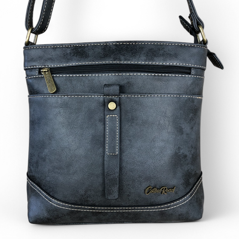 CHARCOAL BLACK Cotton Road PU Leather Sling Bag with STRAP detailing