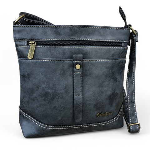 CHARCOAL BLACK Cotton Road PU Leather Sling Bag with STRAP detailing