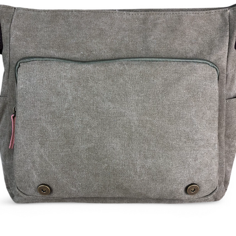 GREEN BRANDED Cotton Road Canvas 15,6" Laptop Bag with BROWN PU Leather TRIM