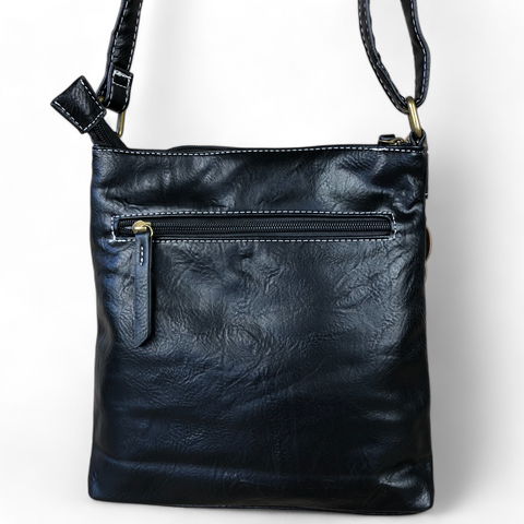 BLACK PU Leather Cotton Road Sling Bag with Metal Zips