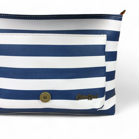 NAVY and WHITE PVC Cotton Road Sling Bag with STRIPES and TAN TRIM