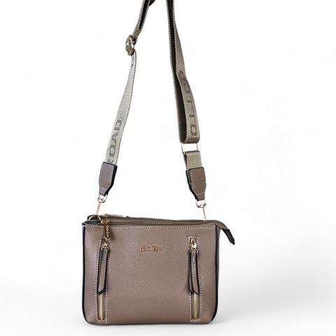 KHAKI Cotton Road PU Leather Sling Bag with BRANDED Strap