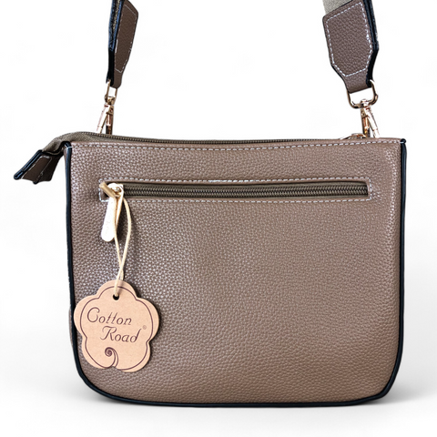 KHAKI Cotton Road PU Leather Sling Bag with BRANDED Strap