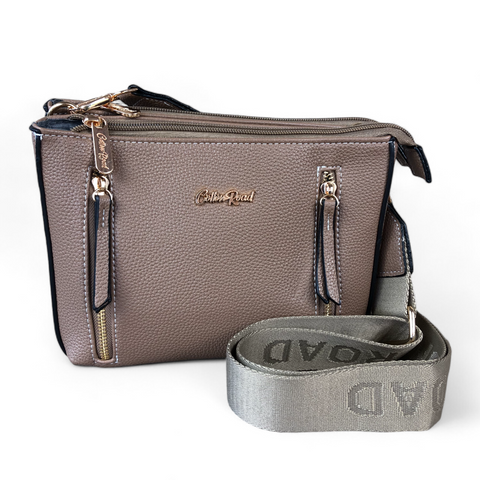 KHAKI Cotton Road PU Leather Sling Bag with BRANDED Strap