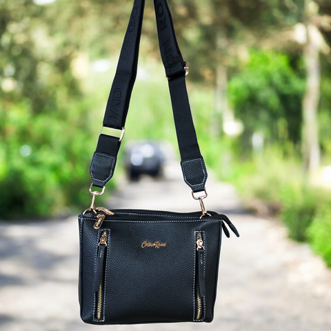 BLACK Cotton Road PU Leather Sling Bag with BRANDED Strap