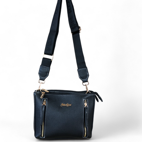 BLACK Cotton Road PU Leather Sling Bag with BRANDED Strap