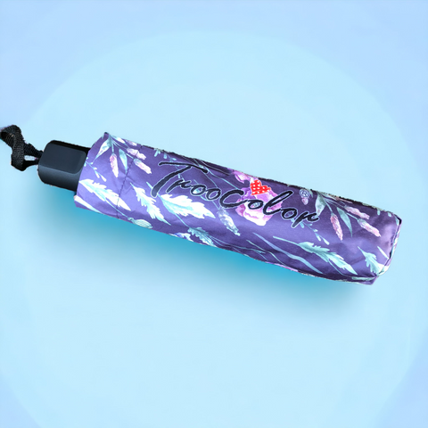 PURPLE Cotton Road Troocolor Compact Travel Umbrella with FLOWERS