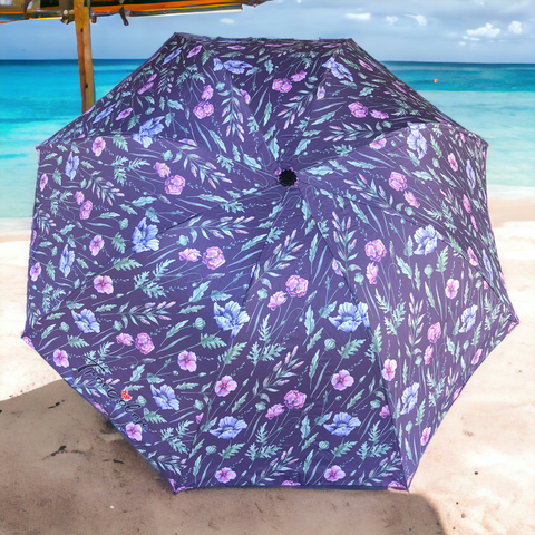 PURPLE Cotton Road Troocolor Compact Travel Umbrella with FLOWERS