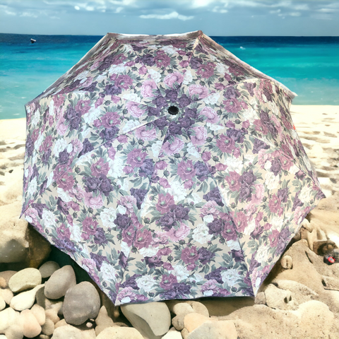 KHAKI Cotton Road Troocolor Compact Travel Umbrella with FLOWERS