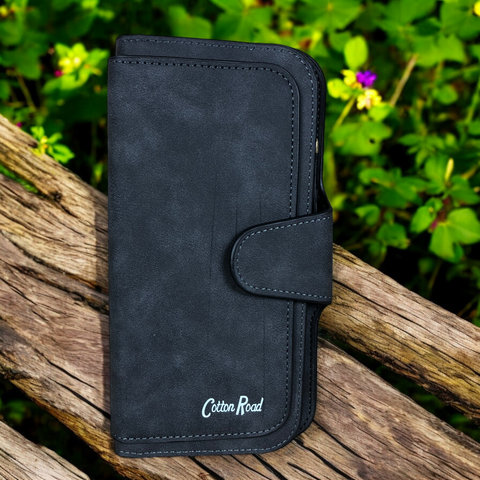 Large CHARCOAL BLACK Cotton Road PU Leather Wallet