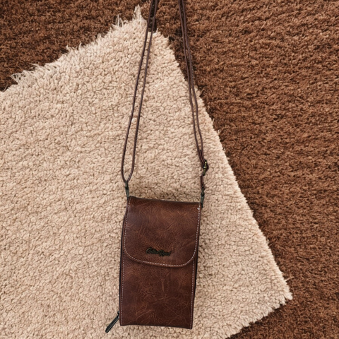 BROWN PU Leather Mini Cotton Road Sling Bag