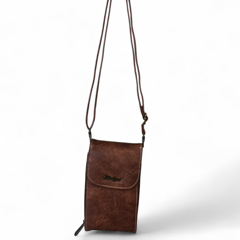 BROWN PU Leather Mini Cotton Road Sling Bag