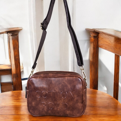 TAN PU Leather BRANDED Cotton Road Sling Bag