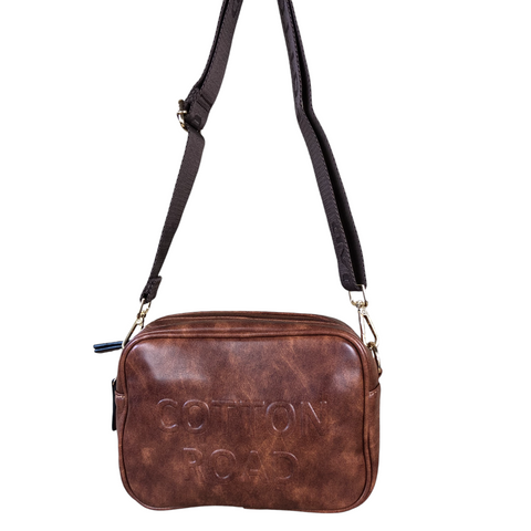 TAN PU Leather BRANDED Cotton Road Sling Bag