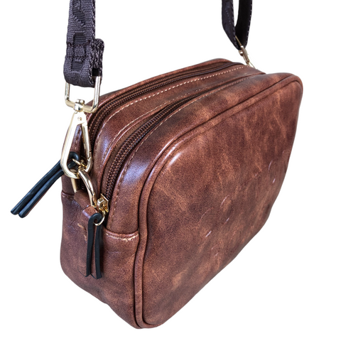 TAN PU Leather BRANDED Cotton Road Sling Bag